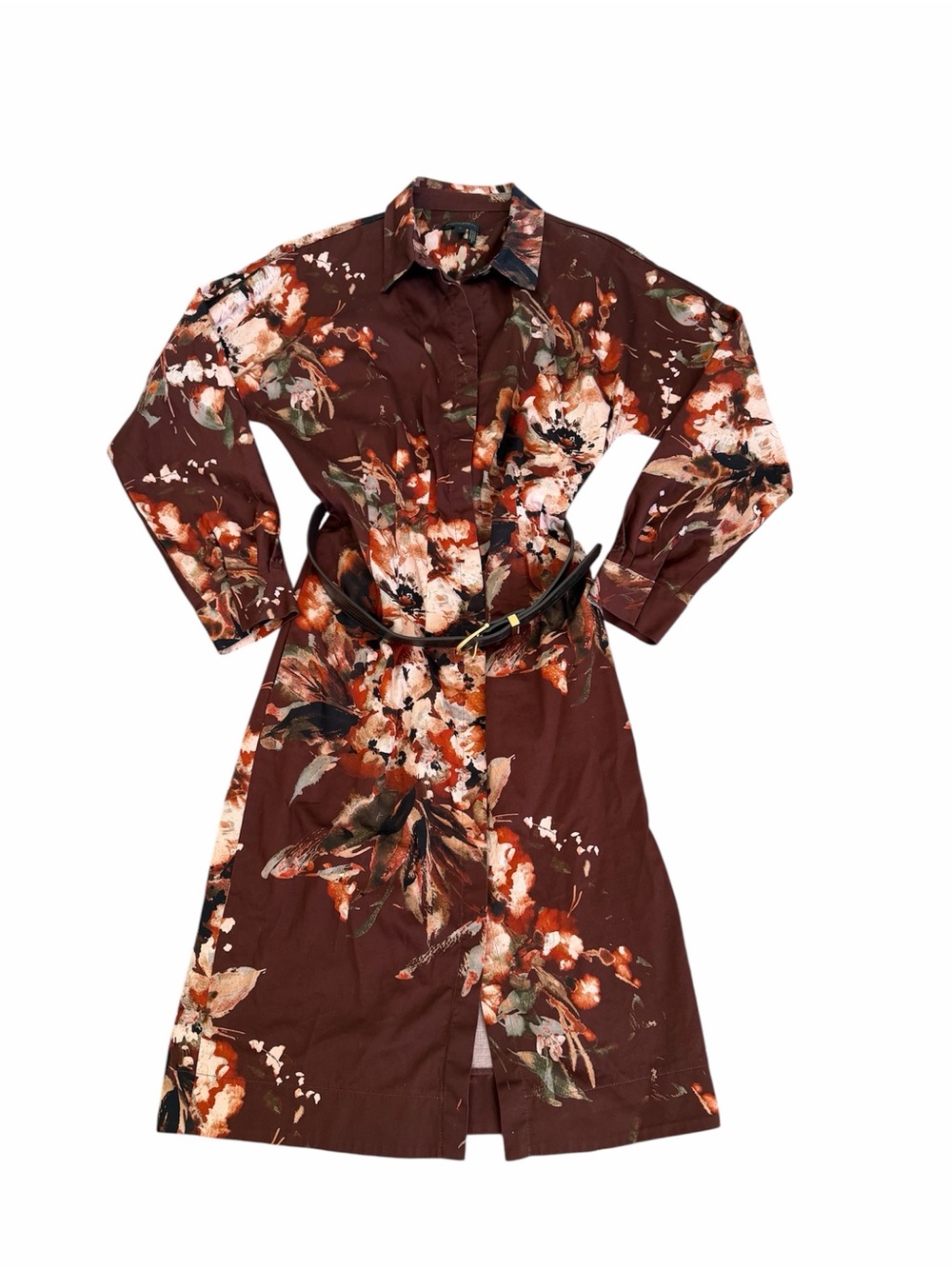 Donna Karan Burgundy Floral Button-Front Robe Dress